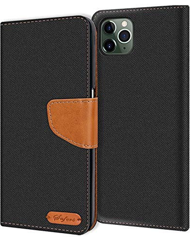Verco iPhone 11 Pro Custodia per Cellulare, Caso Tessuto per Apple iPhone 11 Pro Cover Tessilo Portafoglio Case, Nero