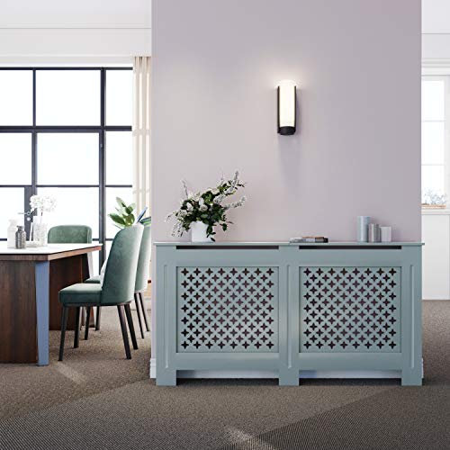 ELEGANT Radiator Cover Cross Slat Radiator Shelve Grey Painted Modern MDF Cabinet for Living Room Bedroom, Large