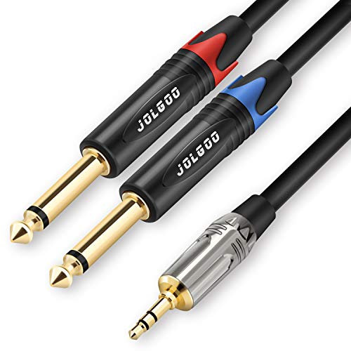 JOLGOO Cavo breakout stereo da TRS da 3,5 mm a doppio TS da 1/4, cavo microfonico patch splitter a Y da stereo TRS da 1/8 a doppio jack mono da 6,35 mm TS, 1 metro