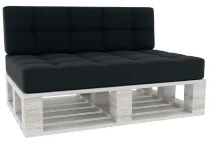 Gutekissen® Palettenkissen Gesteppte Kissen mit Knöpfen, Palettenauflagen Sitzkissen Rückenlehne Gesteppt PFG (Set (Sitzkissen 120x80 +Rückenlehne 120x40), Schwarz)