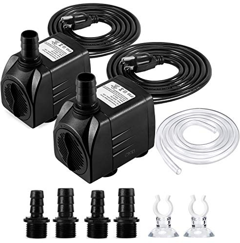 CWKJ Fountain Pump, 2 Packs 400GPH Submersible Water Pump with 6.5ft Tubing