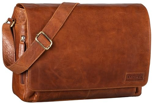 STILORD 'Rick' Schultertasche Leder für 15,6 Zoll Laptop Umhängetasche Aktentasche Bürotasche Unitasche Büffel-Leder, Farbe:maraska - braun