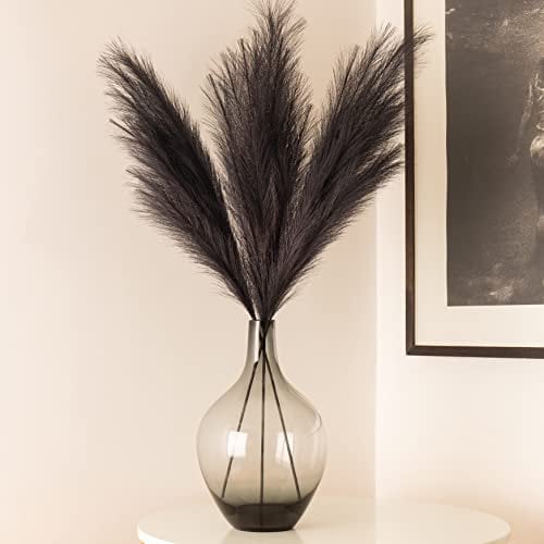 RyddeligHome 3 Stängel Pampasgras, künstliches Pampasgras künstlich, Flauschige künstliche Pflanzen, Blumen für Bodenvase, Boho-Heimdekoration, Halloween, dekoratives Wohnzimmer (schwarz, groß)