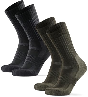 DANISH ENDURANCE Expert Pro Merino Wandersocken, Wollsocken, Funktionssocken, Unisex, Damen & Herren, 2 Paar, Mehrfarbig (1x Schwarz/Grau, 1x Dunkelgrün), 43-47