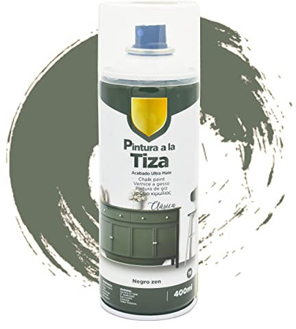 Pintura Spray 400ml a la Tiza Chalk Paint Acabado ultra Mate para Metal/Madera/Plástico(Negro Zen Mate,1 Bote)