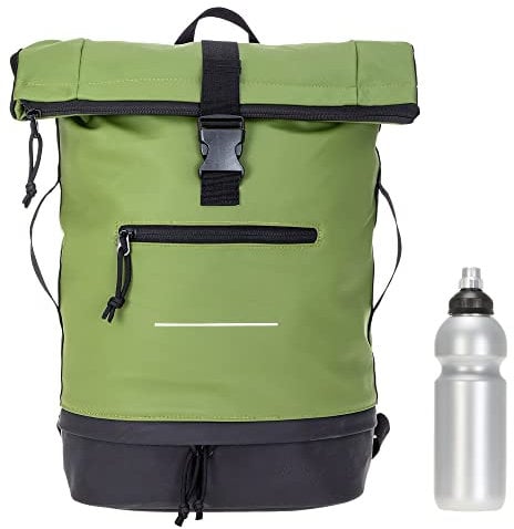Elephant Rucksack Herren Damen Plane Time Bag COMP Fahrradrucksack Kurierrucksack Roll-Top A4 mit Laptopfach, Bodenfach 12823 + Flasche (Bi Color OS (oliv-schwarz))