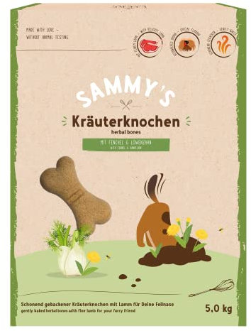 Sammy´s Kräuterknochen | Schonend gebackene Hundesnacks | Kräuterknochen mit feinem Lamm | 5 kg