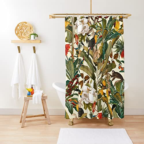 NHSY Rideau de Douche forêt Jardin Floral Jungle Tropical botanique, Feuilles Noires foncées sur Fond Vert, Style Vintage rétro pour Tout décor de Salle de Bain, 180x180 cm.