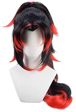 GZIRUE Rote Schwarze Lange Perücke für Kokushibou Wig Cosplay Halloween Goth Gothic Anime Kostüm with Wig Cap