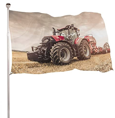 NIBABAEU Dekorative Gartenflagge, Hof-Banner, roter Traktor-Saatdruck, alle Jahreszeiten, Feiertage, Willkommensflagge, Rasendekoration, 90 x 150 cm