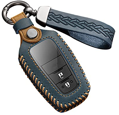 ontto Autoschlüssel Hülle Schlüsselcover Passt für Toyota Aygo Yaris Corolla Prius Camry CHR C-HR RAV4 Altis Land Cruiser Prado Fernbedienung Schlüsselanhänger Leder Schlüsseletui Autozubehör-B Blau