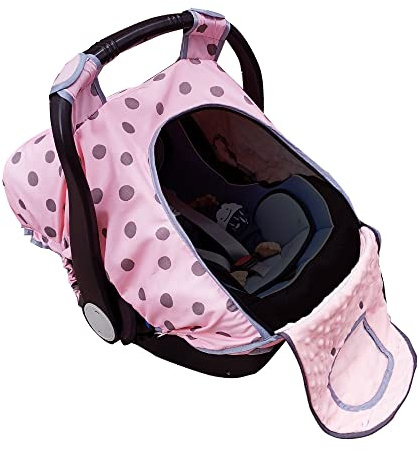 Autositzbezug für Mädchen, Baby-Autositzbezüge für Babyschale, Babytrage, Baldachin, Fenster in der Tür, Reißverschluss offen, 2 Schichten, rosa Punkte