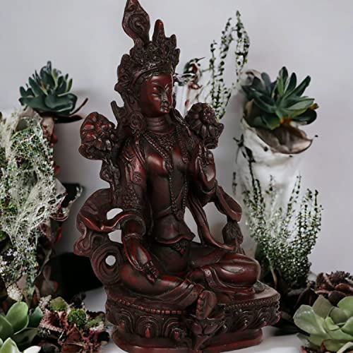 Global Aroma Resin Tibetan Buddhist Red Tara Maa Statue Goddess,Decorative Showpiece (Height 15 CM)