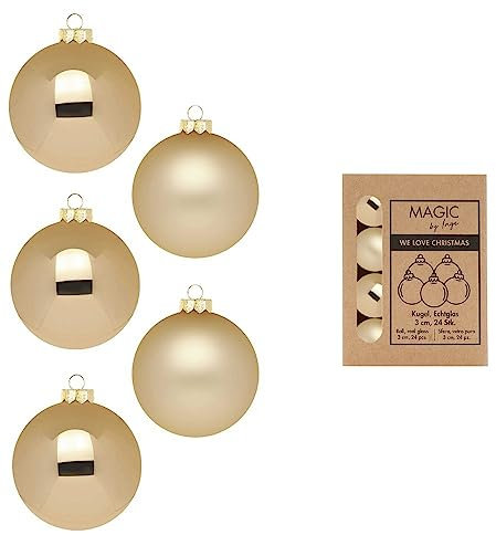 Weihnachtskugeln Glas 3cm x 24 Stück in Kartonbox Christbaumkugeln klein Brokatgold