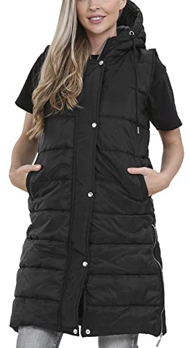 A2Z Ladies Oversized Hooded Quilted Gilet Longline Padded Vest Size S-4XL | Sleeveless winter layer for urban outfits, outdoor walks and daily warmth