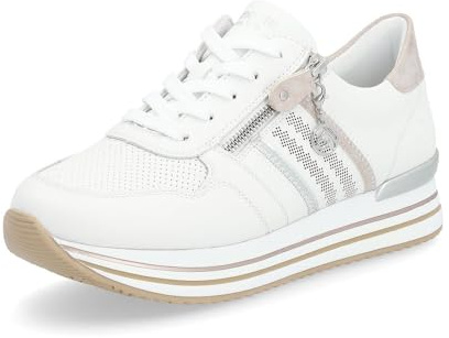 Remonte Damen Low-Top Sneaker D1318, Frauen Halbschuhe,lose Einlage,straßenschuhe,Strassenschuhe,Sportschuhe,Freizeitschuhe,Weiss Kombi (80),45 EU