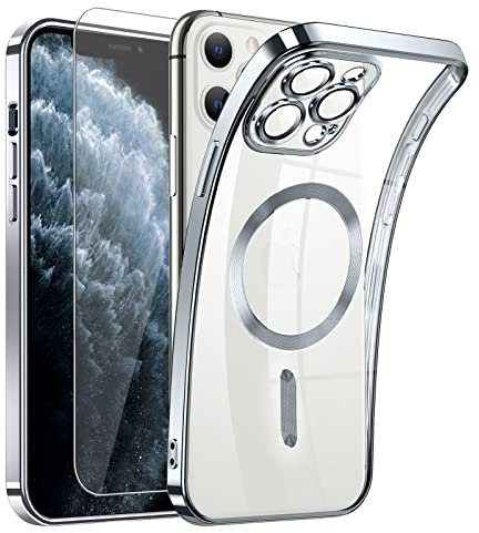 Clear Magnetisch für iPhone 11 Pro Hülle mit MagSafe [Integriert Kameraschutz Glas] [Original iPhone Äußere] Durchsichtig Silikon Case Dünn [Niemals Gelb] Handyhülle Anti Fingerabdruck Schutzhülle