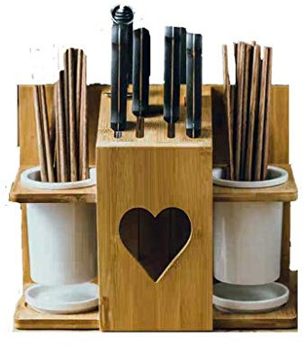 Bamboo Knife Holder and Utensil Caddy Multi Purpose Compact Small Knife Block Scissors,Cleaver,Knife Holder for Kitchen Counter