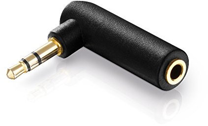 conecto, Adaptateur Audio, fiche Jack 3,5 mm plaquée Or à 90° vers Prise Jack 3,5 mm, Noir