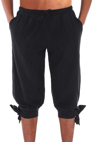 LVCBL Leinenshorts Herrenshorts mit Taschen Bermudahose Freizeitkleidung Schwarz XL
