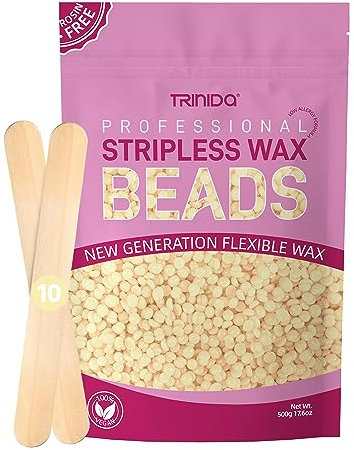 TRINIDa Wax Beads, Professional Hard Wax Beads 500g with 10 Applicators, For Full Body, Facial and Legs, Painless Gentle Hair Removal Wax Beads for Women and Men (Cream)