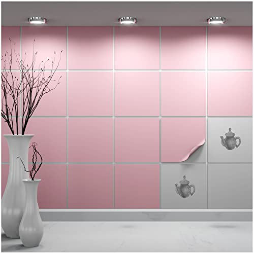 FoLIESEN - Fliesenaufkleber 14,5x14,5 cm | selbstklebende Fliesen-Folie für Bad & Küche | entfernbare Klebe-Folie für Wandfliesen Küchenrückwand & Bordüren | 50 Klebefliesen, .:Pastellrosa matt