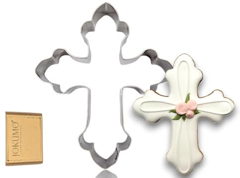 JOKUMO Fancy Cross Cookie Cutter 4” Large Holy Cross Shape Cookie Cutter Mold - 18/0 Stainless Steel