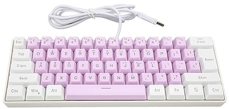 60% Kabelgebundene Gaming Tastatur, Tastatur mit RGB Hintergrundbeleuchtung, 61 Tasten, Kompakte USB Tastatur, Ergonomische Gaming Tastatur für Laptop PC (Weiß Lila)