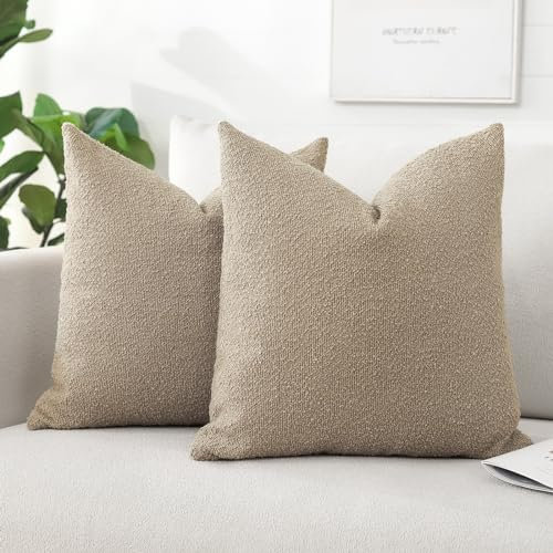 Artscope 2er Set Boucle-Kissenbezügen Einfarbig Wurfkissenbezug Moderne Dekokissen Kissenhülle Set Kissen Fall für Sofa Auto Schlafzimmer Zuhause Dekor 60x60cm, Kamel