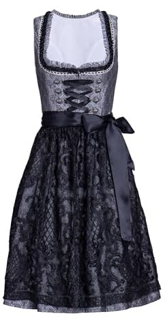 Dirndlparty Dirndl Schwarz Trachtenkleid Dirndl Damen Midi 60cm Exklusiver | mit Spitzenschürze,Knielang Dunkel Trachtenmode Dirndlkleid Oktoberfest Bavarian, mit Eingenähten Tasche (Ohne Bluse)