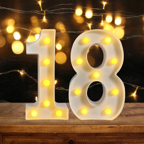 ZUOKEMY 8.8 Birthday Decoration LED Light up Numbers, Birthday Number Sign Light for Birthday Party Decoration Night Lit Anniversary Background Home Decoration Party Bar Wall Decoration (Number 18,