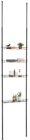 Duschregal Paula, 4 offene Ablagekörbe, schwarz, Teleskopstange höhenverstellbar, ausziehbar bis 280cm. Ideal für Badezimmer ohne Bohren. Inklusive Duschablage Teleskopstange, Teleskopreg
