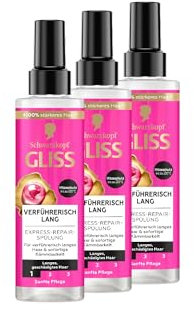 Gliss Express-Repair-Spülung Verführerisch Lang (3x 200 ml), Haarspülung für verführerisch langes Haar, Pflegespülung mit Hitzeschutz für Schutz vor zukünftigen Haarschäden