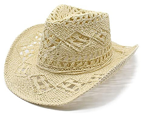 WanWorlder Unisexe Western Cowboy Chapeau De Paille - Protection UV ÉTé Jazz Plage Cap Shapeable Creusé