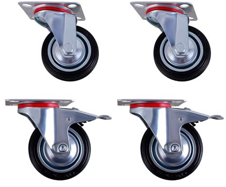 4er Set Möbelrollen Lenkrollen mit 2 Bremse, Rollen für Möbel 75mm, Transportrollen Set, Klein Schwerlastrollen 360 Grad Möbelrollen, Lautlose Transportrollen für Werkbank Werkzeugwagen Paletten