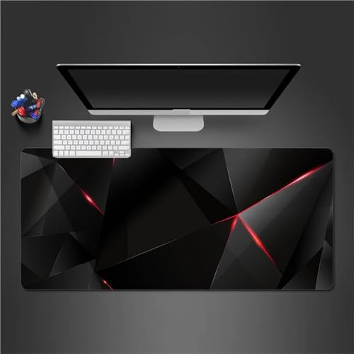 Noir Rouge Géométrique Tapis de Souris 1200x600mm XXL Mousepad,Grand Tapis de Bureau,avec Base en Caoutchouc antidérapante résistant à l'eau Surface,Vitesse et la précision Améliorées pour Gamer