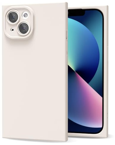oakxco for iPhone 13 Case Silicone Square Edge, Y2k Rectangle Soft Rubber Gel Cute Phone Case for Women, Girly Aesthetic Trendy Design, Thin Slim Matte TPU Protective Cover, Beige Stone