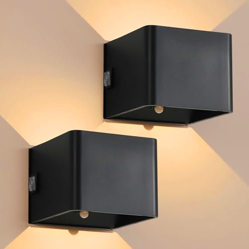 ANTELA Akku Wandleuchte Innen mit Bewegungsmelder 200LM 3000K Warmweiß LED Wandlampe Schwarz Batteriebetrieben, USB Aufladbare Wandbeleuchtung Magnetische Flurlampe, Treppenhaus, 2 Stück