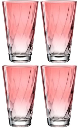LEONARDO HOME Twist Trinkglas, 4er Set, spülmaschinenfeste Saft, hochwertige & moderne Trink, ergonomische, alltagstaugliche & geschwungene Wasser, rot, 300 ml, 046973