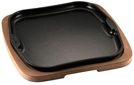 Piatto a servire in ghisa Gourmet con vassoio in legno cm 29x29
