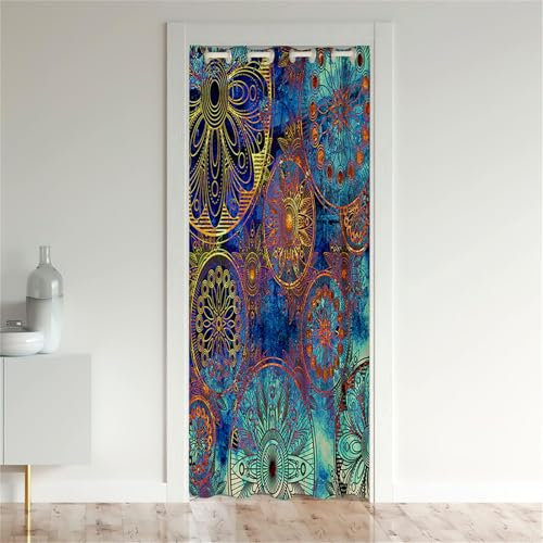 Odot Rideau Occultant Porte avec Oeillets, Style Mandala Imprimé 3D Rideaux de Porte Rideau de Séparation de Pièce Rideau de Porte Interieur pour Décoration Fenetre (120x200cm,Style Ancien)