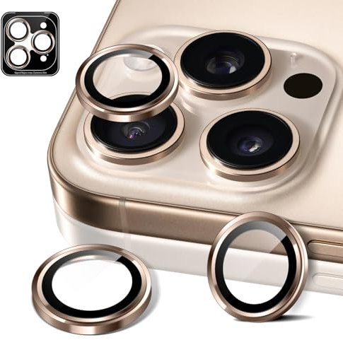 MiRowy Pellicola Fotocamera per iPhone 16 Pro/iPhone 16 Pro Max, 9H Copri Anello Individua in Matallo Cámara Protector, HD Chiaro, Pellicola Protettiva Obiettivo Fotocamera, Titanio sabbia