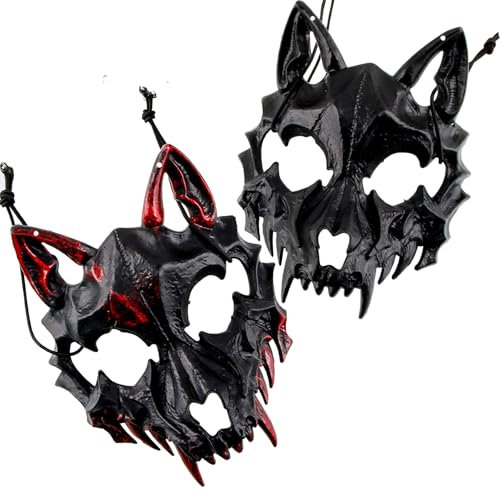 Badaren Halloween Wolf Maske, 2 Stück - Therian, Horror, Samurai, Werwolf Knochen Halbmaske - Dekorative Masken für Erwachsene