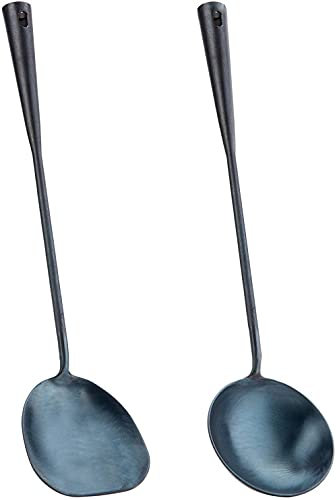 YXUANYZNB Juego de herramientas tradicionales hechas a mano con espátula y cucharón, cucharón y espátula de hierro chino, utensilios wok de 15.8 pulgadas.