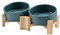 SPUNKYJUNKY 15° Tilting Ceramic Dog Bowl with Wooden Stand, Food and Water Bowl, Non-Slip for Dogs and Cats with Flat Faces, Small and Medium Dogs (400 ml × 2, Green)