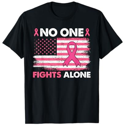 Pinkes Band mit Aufschrift No One Fights Breast Cancer Alone T-Shirt