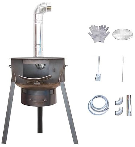 Zelt Herd Holzofen, Campingkocher, mit Kaminrohr, mobiler Herd, Campingkocher, multifunktionales, tragbares, abnehmbares Feuer for Angeln, Heizen und Kochen(58cm)