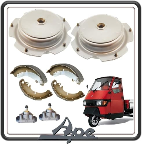 KIT 2 TAMBURO TAMBURI FRENO COMPLETO DI GANASCE CEPPI FRENO FRENI POSTERIORE POSTERIORI E 2 CILINDRETTI COMPATIBILI PER PIAGGIO APE 50 TUTTI I MODELLI.