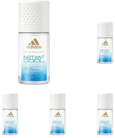 adidas Instant Cool Deo Roll-On für sie, mit Minzöl und 24 Stunden Frische mit hautfreundlicher Formel, 50 ml (Packung mit 5)