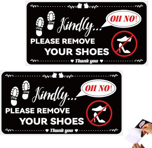 2 Stück Bitte Schuhe Ausziehen Schild, Schilder 13 x 25cm Schild Keine Schuhe Aufkleber Vinyl Schild Schuhe Aus für Haustüren Zuhause Büro Cafés Frauen Männer Einweihungsgeschenke